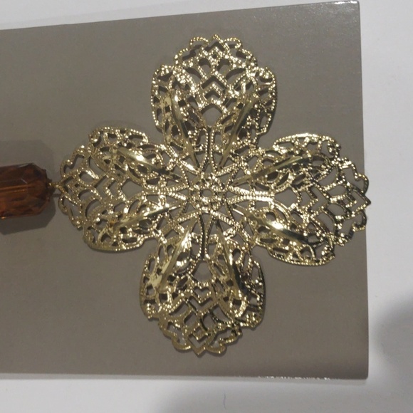 Brown Cord Gold color Floral Shape Beaded Pendant Necklace - Women's Jewelry - Picture 5 of 7